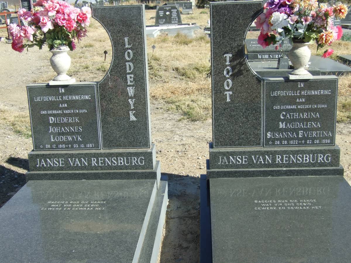 RENSBURG Diederik Johannes Lodewyk , Janse van 1919-1997 &amp; Catharina Magdalena Susanna Evertina 1922-1998