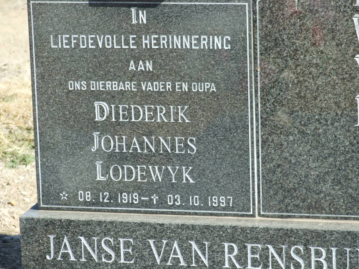 RENSBURG Diederik Johannes Lodewyk , Janse van 1919-1997 &amp; Catharina Magdalena Susanna Evertina 1922-1998