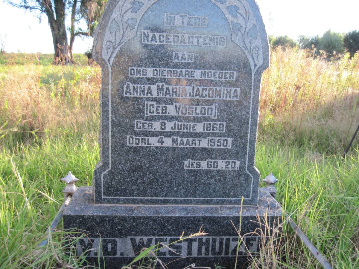 WESTHUIZEN Anna Maria Jacomina, v.d. nee VOSLOO 1868-1950