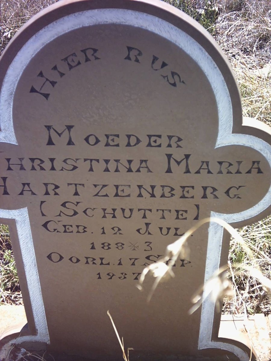 HARTZENBERG Christina Maria nee SCHUTTE  1883-1937