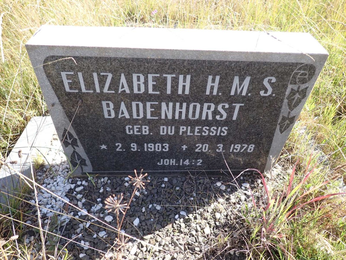 BADENHORST Elizabeth H.M.S. nee DU PLESSIS 1903-1978