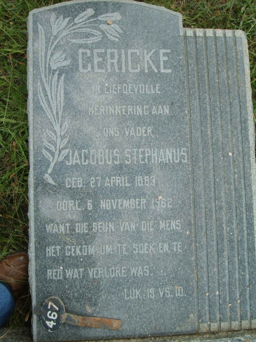 GERICKE Jacobus Stephanus 1883-1962