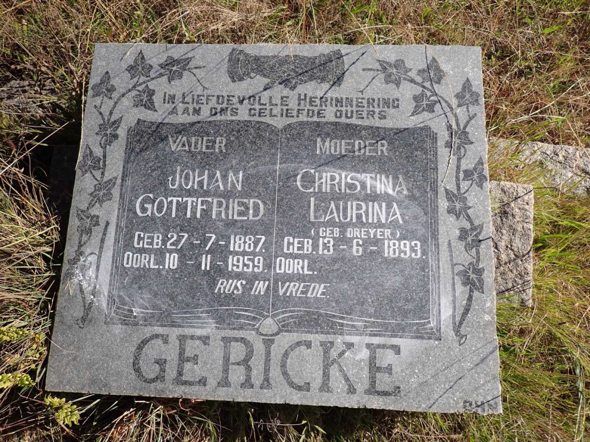 GERICKE Johan Gottfried 1887-1959 &amp; Christina Laurina DREYER 1893-