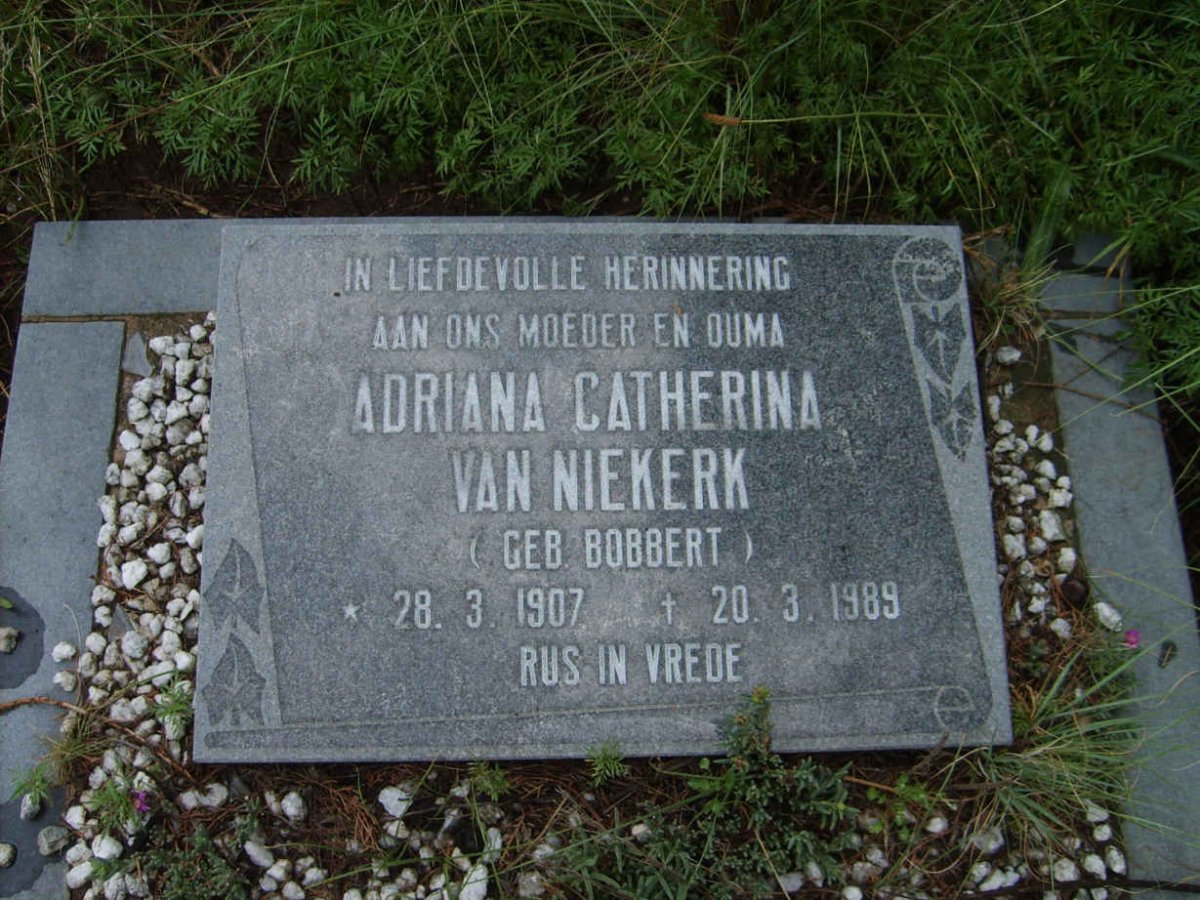 NIEKERK Adriana Catherina, van nee BOBBERT 1907-1989