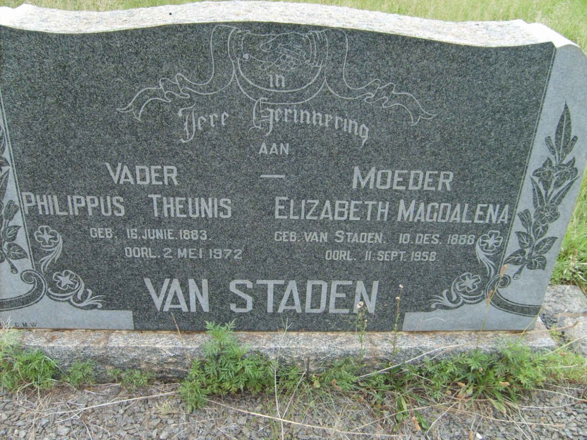 STADEN Philippus Theunis, van 1883-1972 &amp; Elizabeth Magdalena VAN STADEN 1886-1958