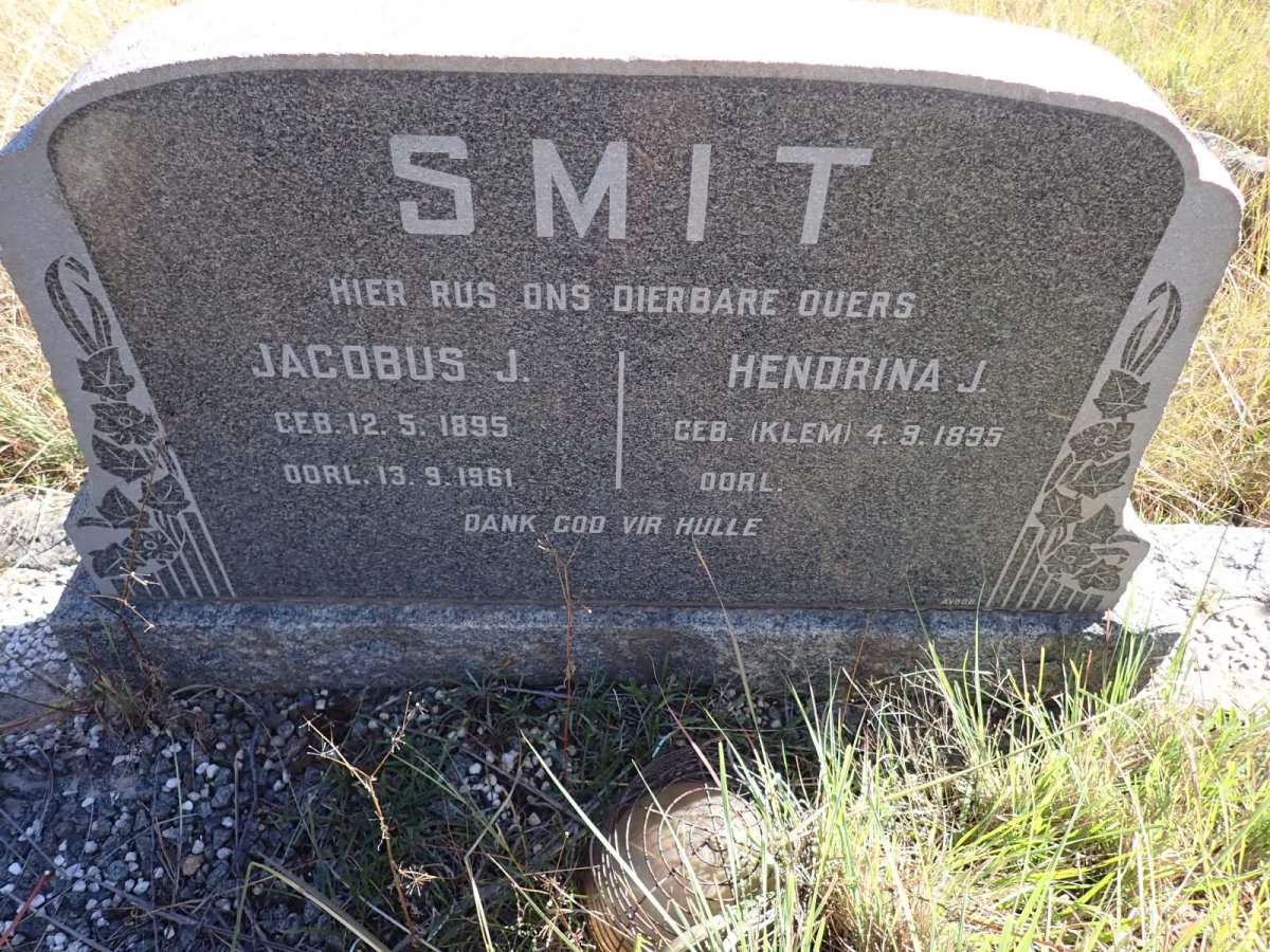 SMIT Jacobus J. 1895-1961 &amp; Hendrina J. KLEM 1895-