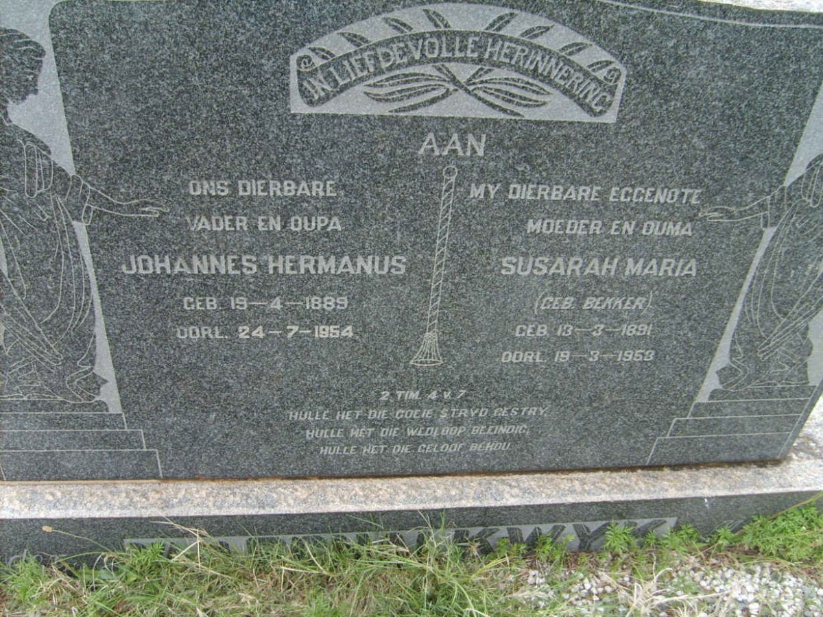 SCHALKWYK Johannes Hermanus, van 1889-1954 &amp; Susarah Maria BEKKER 1891-1953