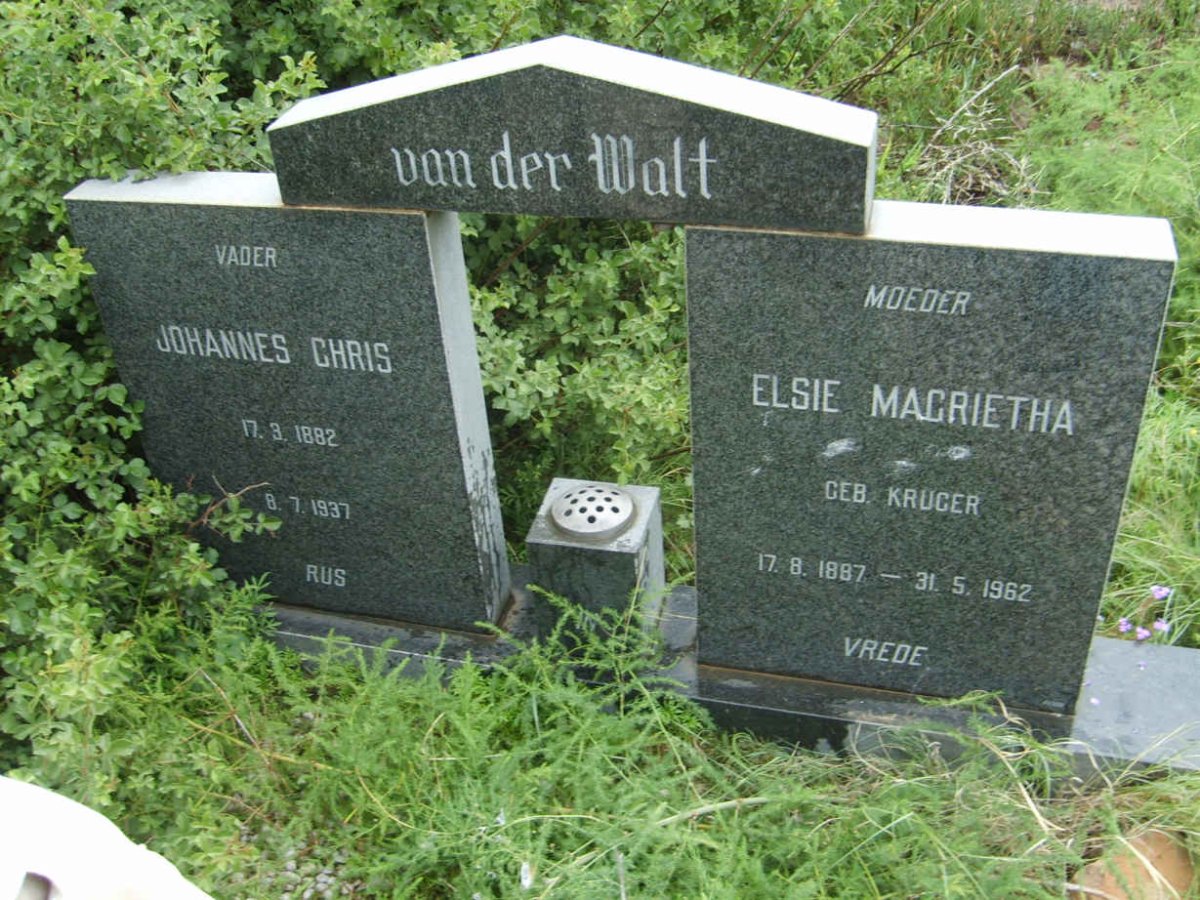 WALT Johannes Chris, van der 1882-1937 &amp; Elsie Magrietha KRUGER 1887-1962