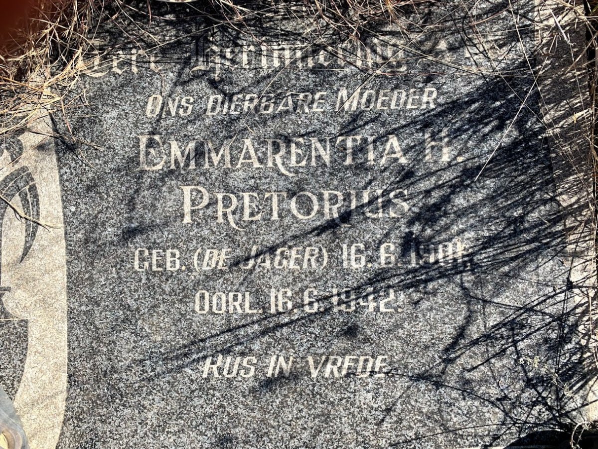 PRETORIUS Emmarentia H. nee DE JAGER 1901-1942