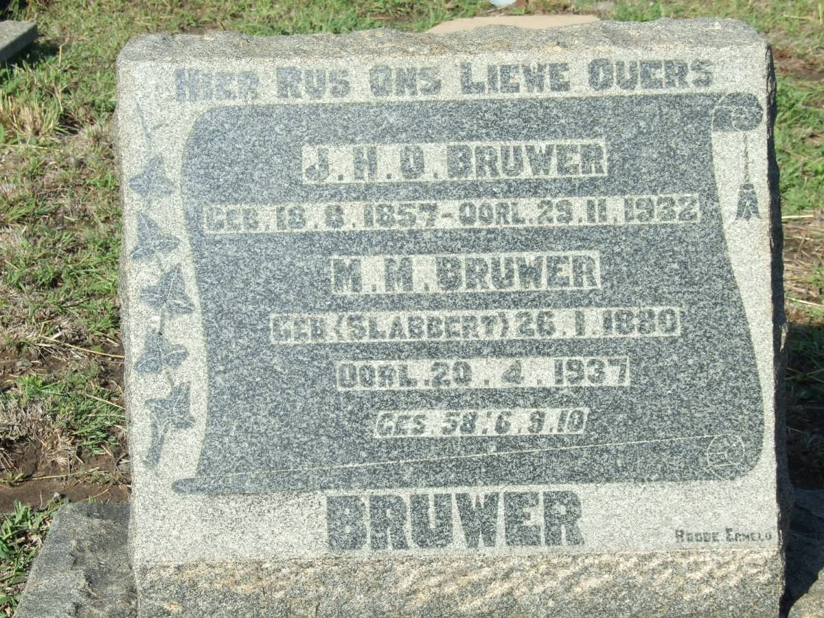BRUWER J.H.O. 1857-1932 &amp; M.M. SLABBERT 1880-1937