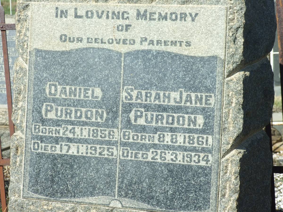 PURDON Daniel 1856-1925 &amp; Sarah Jane 1861-1934