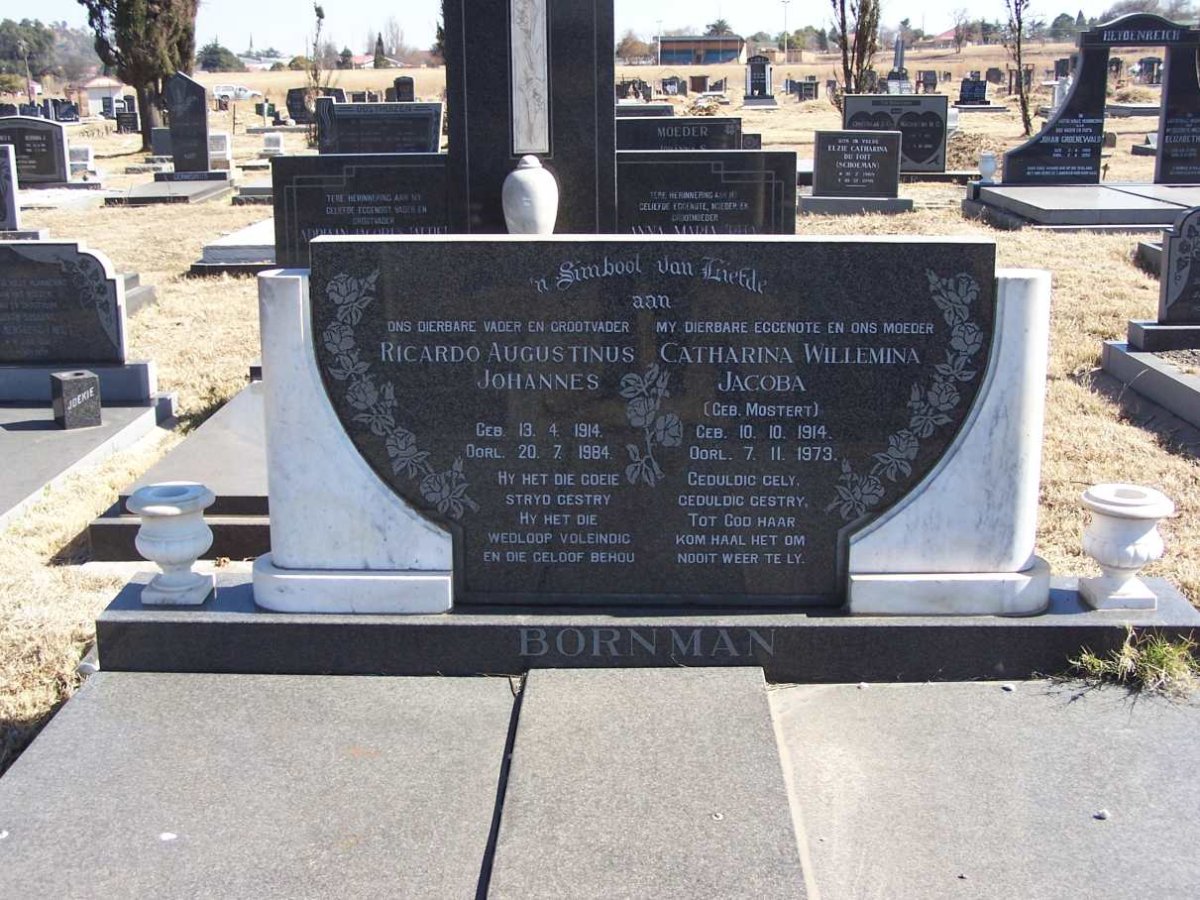 BORNMAN Ricardo Augustinus Johannes 1914-1984 &amp; Catharina Wilhelmina Jacoba MOSTERT 1914-1973