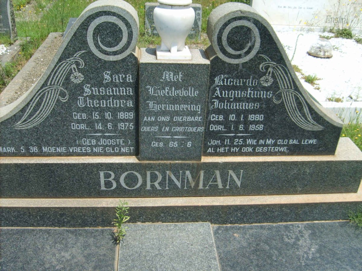 BORNMAN Ricardo Augustinus Johannes 1880-1958 &amp; Sara Susanna Theodora JOOSTE 1889-1975