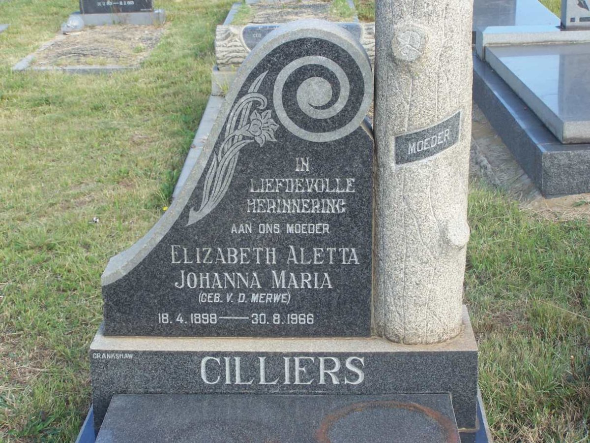 CILLIERS Elizabeth Aletta Johanna Maria nee v.d. MERWE 1898-1966