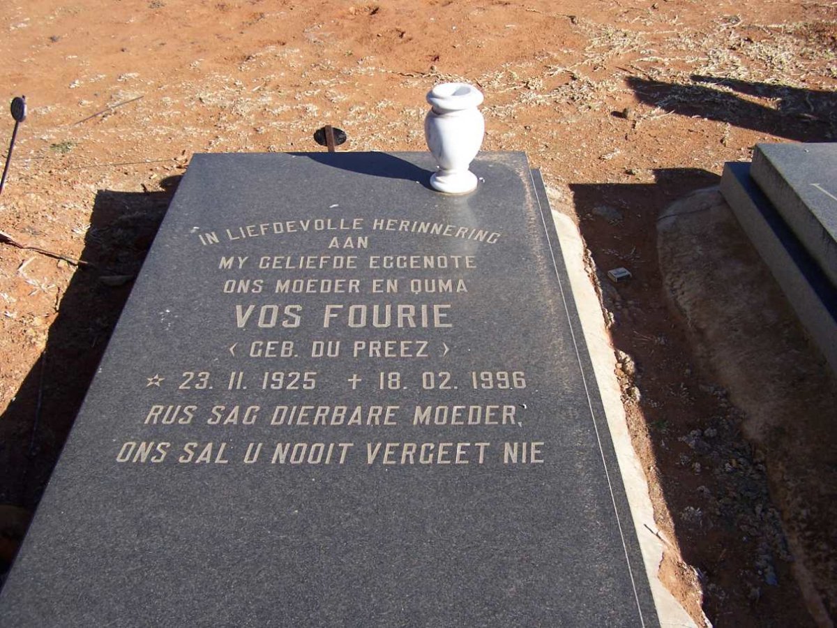 FOURIE Vos nee DU PREEZ 1925-1996