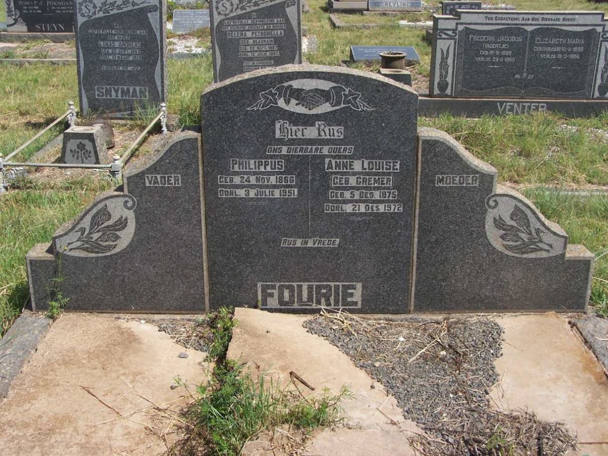 FOURIE Philippus 1866-1951 &amp; Anne Louise CREMER 1875-1972