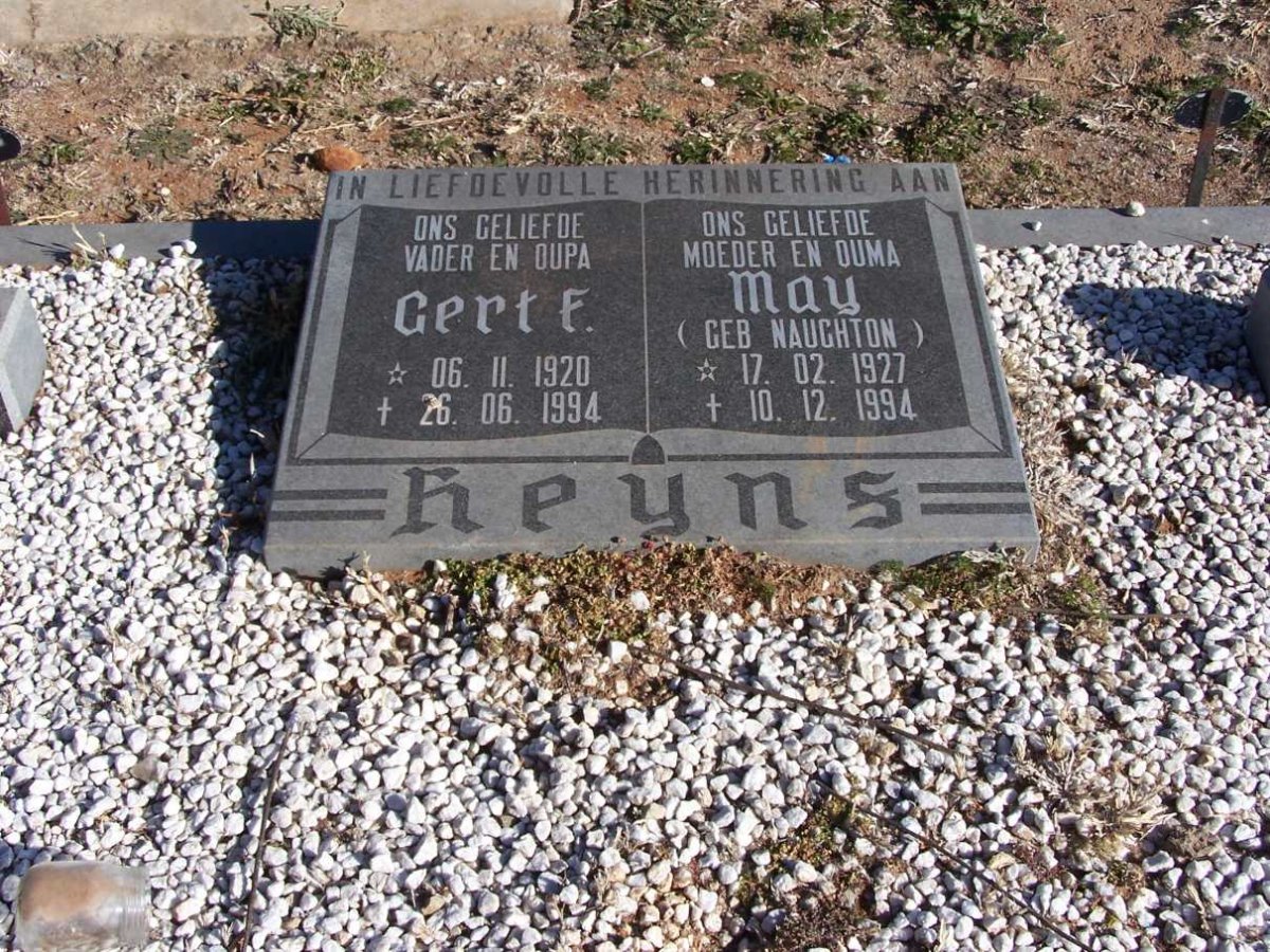 HEYNS Gert Frederik 1920-1994 &amp; May NAUGHTON 1927-1994