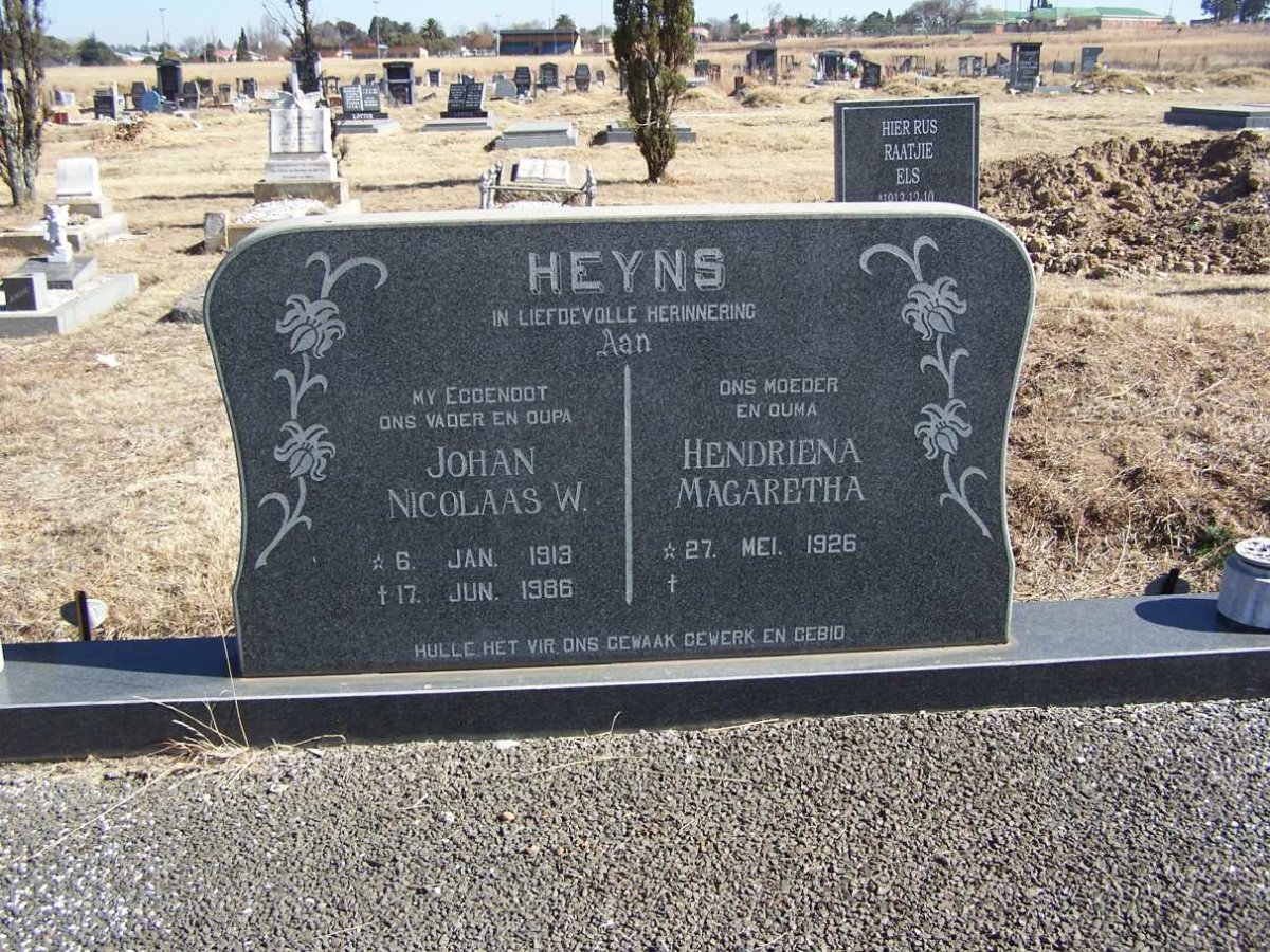 HEYNS Johan Nicolaas W. 1913-1986 &amp; Hendriena Margaretha 1926-