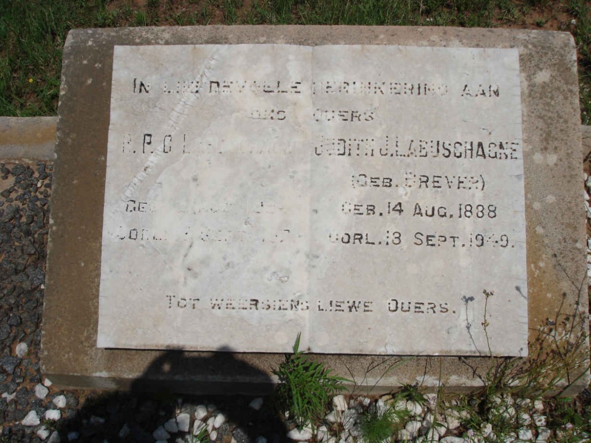 LABUSCHAGNE P.P.C. 18?? - 19?? &amp; Judith J. BREVER 1888-1949