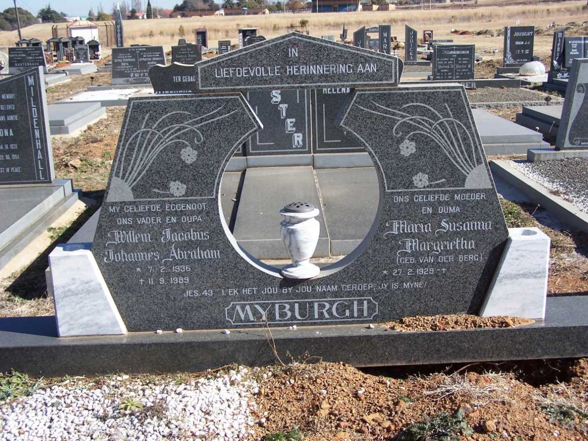 MYBURGH Willem Jacobus Johannes Abraham 1936-1989 &amp; Maria Susanna Margrietha VAN DER BERG 1929-