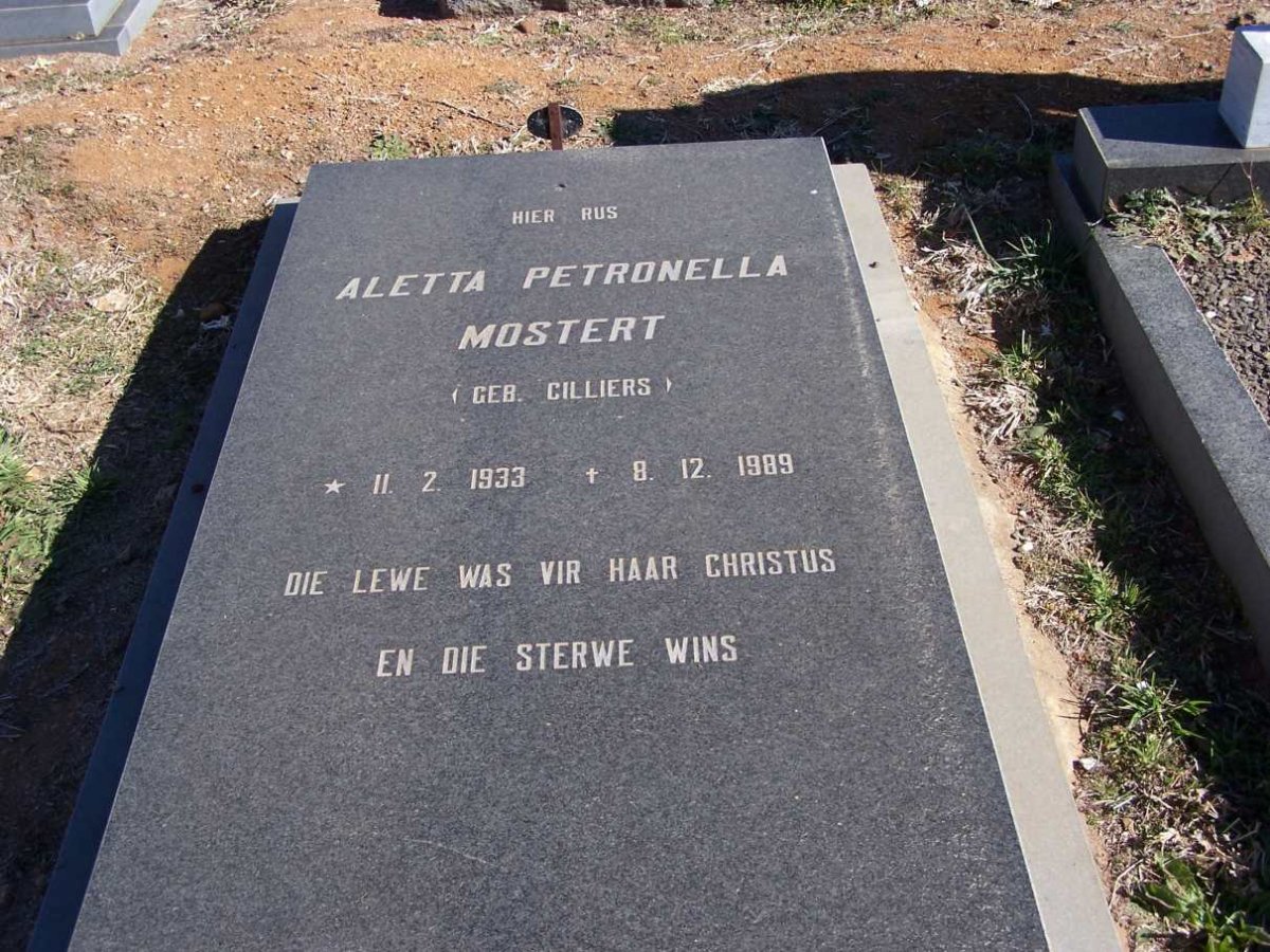 MOSTERT Aletta Johanna Petronella nee CILLIERS 1933-1989