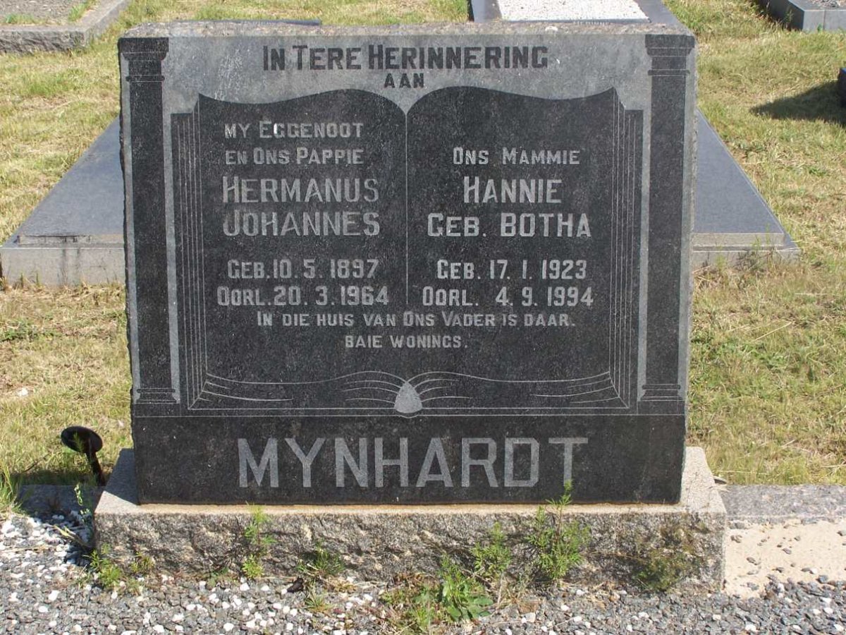 MYNHARDT Hermanus Johannes 1896-1964 &amp; Hannie BOTHA 1923-1994