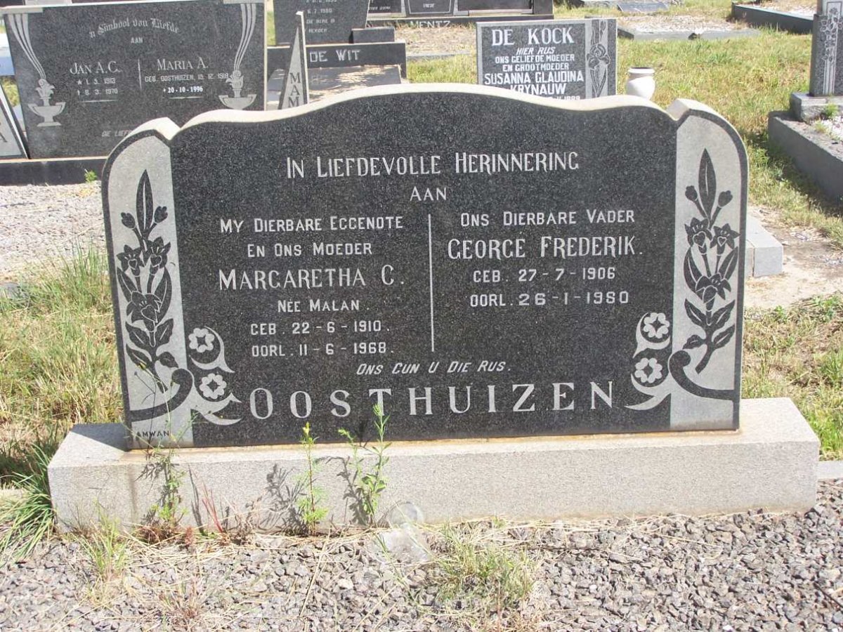 OOSTHUIZEN George Frederik 1906-1980 &amp; Margaretha C. MALAN 1910-1968