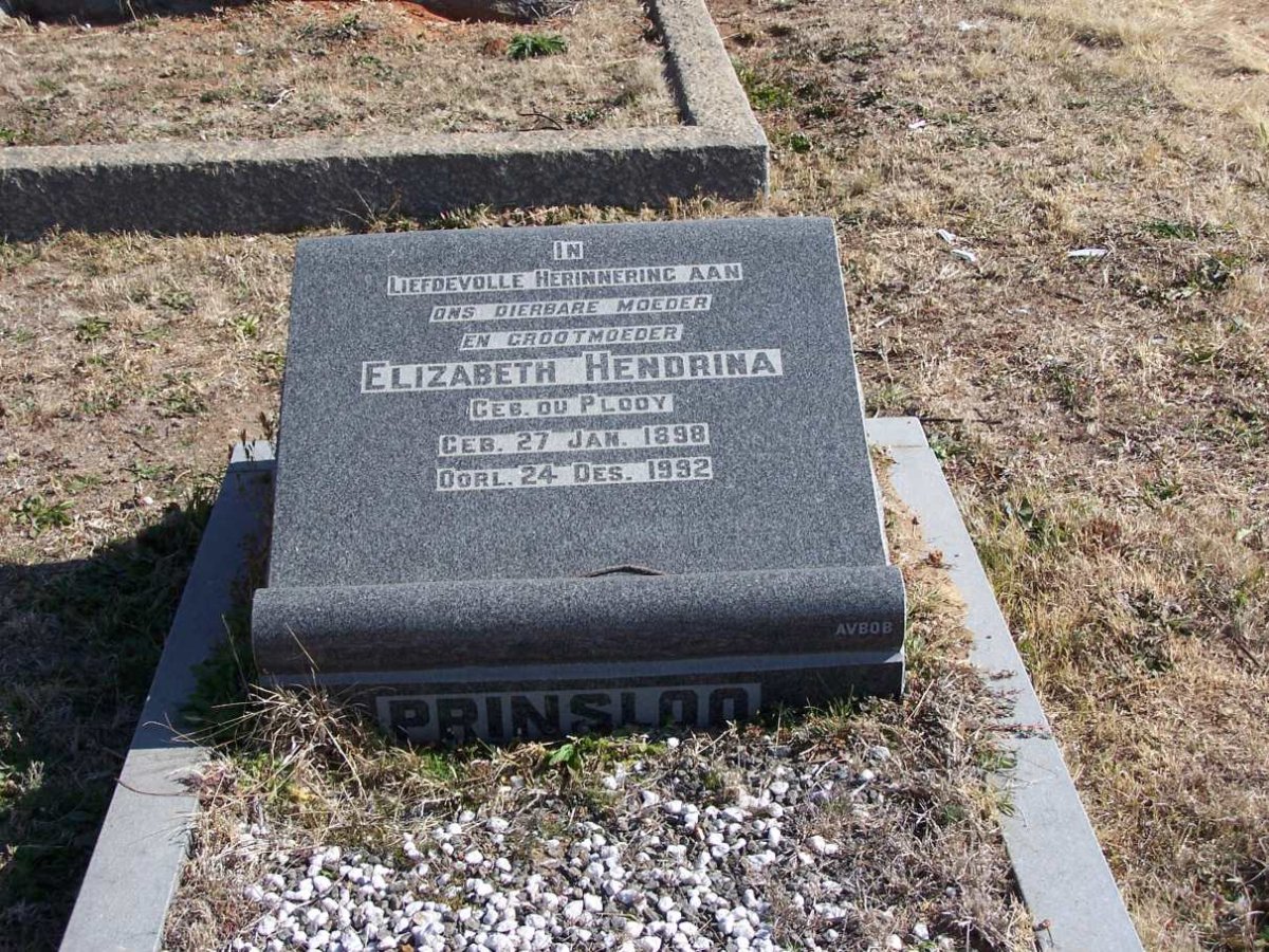 PRINSLOO Elizabeth Hendrina nee DU PLOOY 1898-1992