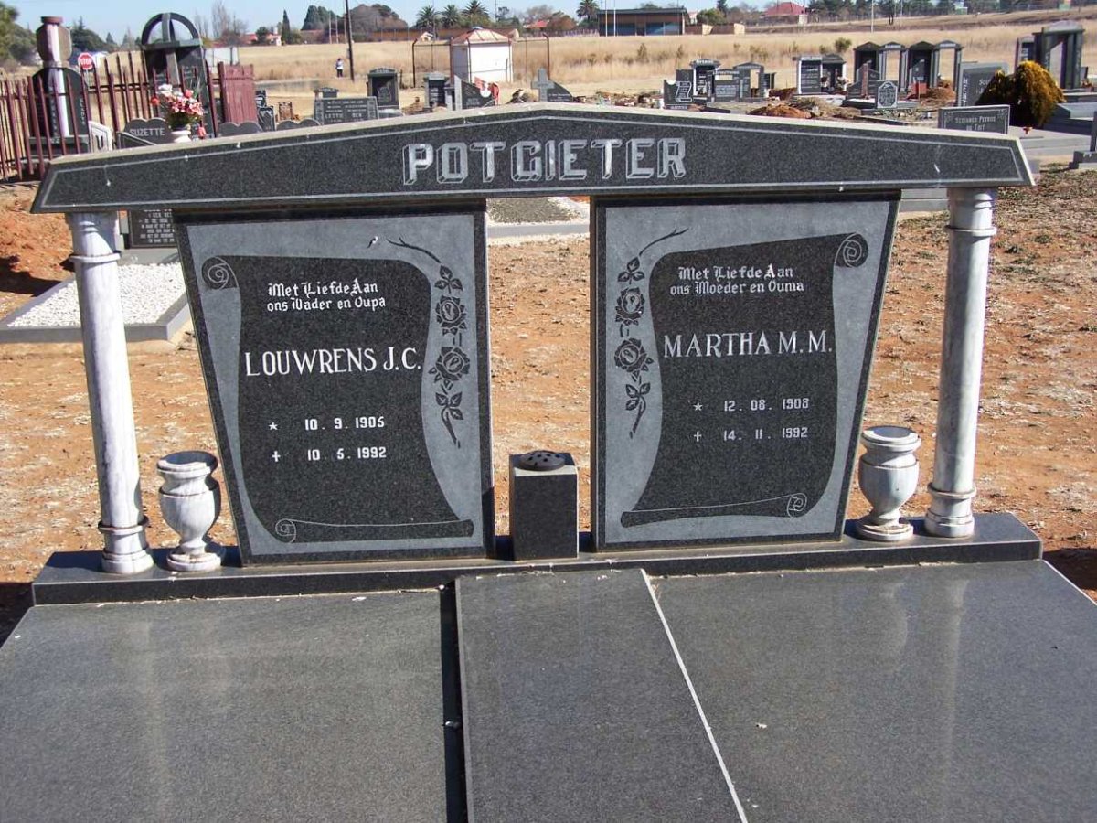 POTGIETER Louwrens J.C. 1905-1992 &amp; Martha M.M. 1908-1992