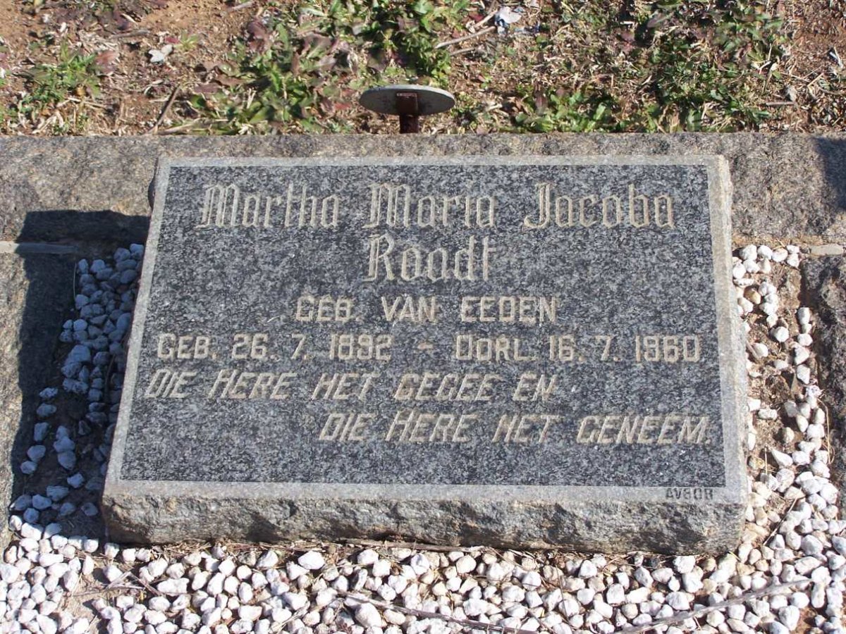 ROODT Martha Maria Jacoba nee VAN EEDEN 1892-1960
