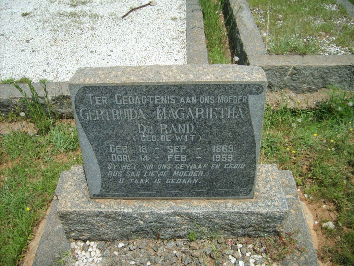 RAND Gertruida Magarietha, du nee DE WIT 1869-1959