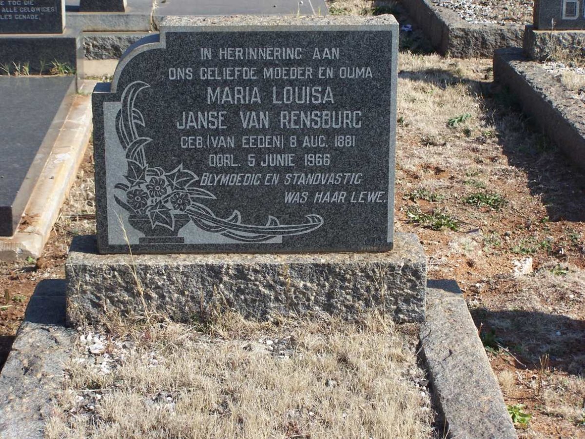 RENSBURG Maria Louisa, Janse van nee VAN EEDEN 1881-1966