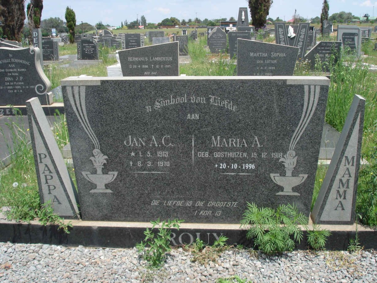 ROUX Jan A.C. 1913-1970 &amp; Maria A. OOSTHUIZEN 1918-1996