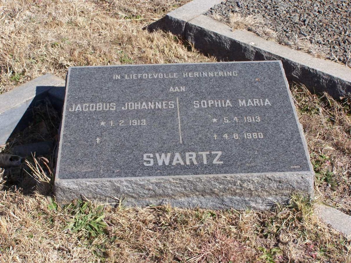 SWARTZ Jacobus Johannes 1913-  &amp; Sophia Maria 1913-1980