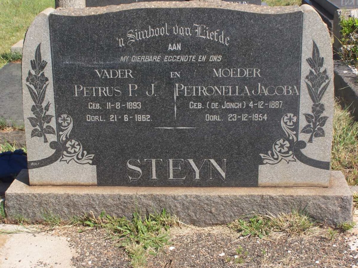 STEYN Petrus P.J. 1893-1962 &amp; Petronella Jacoba DE JONGH 1887-1954