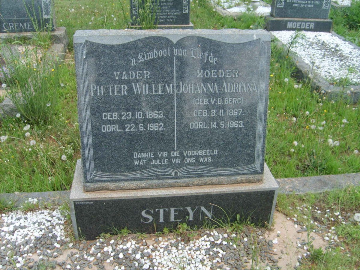 STEYN Pieter Willem 1863-1962 &amp; Johanna Adriana V.D. BERG 1867-1963