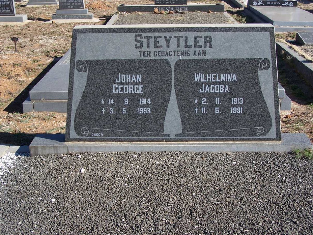 STEYTLER Johan George 1914-1993 &amp;  Wilhelmina Jacoba 1913-1991