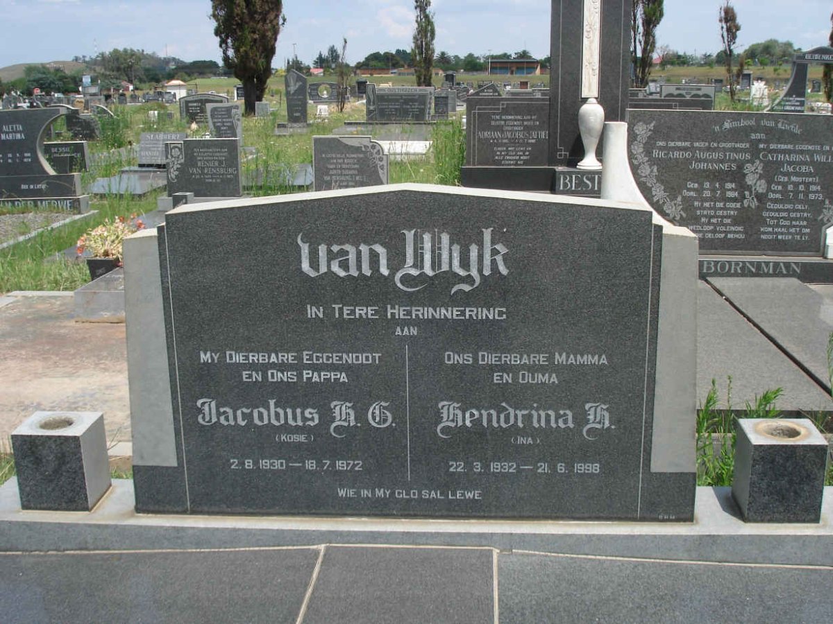 WYK Jacobus H.G., van 1930-1972 &amp; Hendrina H. 1932-1998