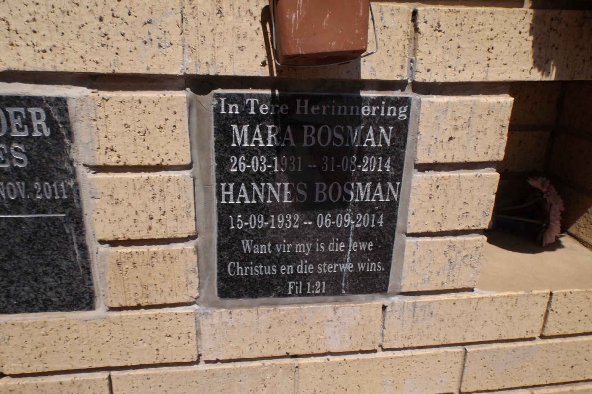 BOSMAN Hannes 1932-2014 &amp; Mara 1931-2014