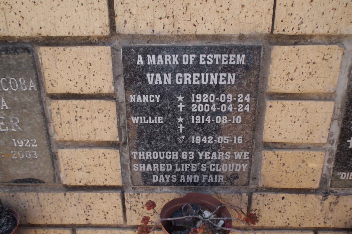 GREUNEN Willie, van 1914- &amp; Nancy 1920-2004
