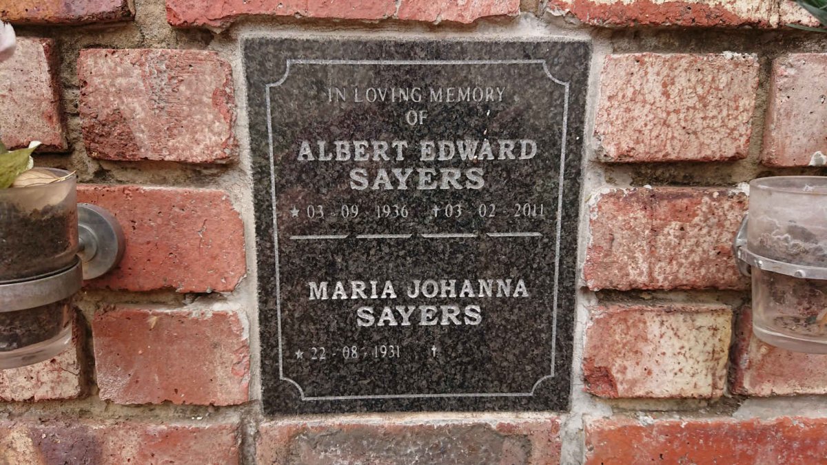 SAYERS Albert Edward 1936-2011 & Maria Johanna 1931-