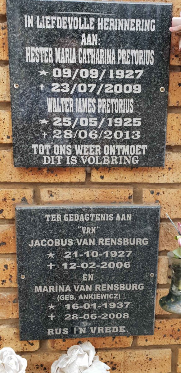 RENSBURG Jacobus, van 1927-2006 &amp; Marina ANKIEWICZ 1937-2008