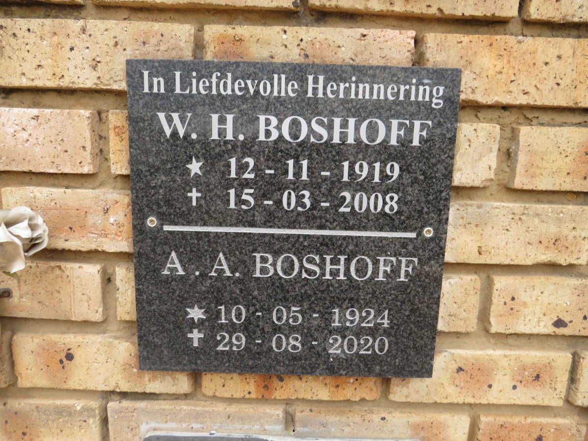 BOSHOFF W.H. 1919-2008 & A.A. 1924-2020