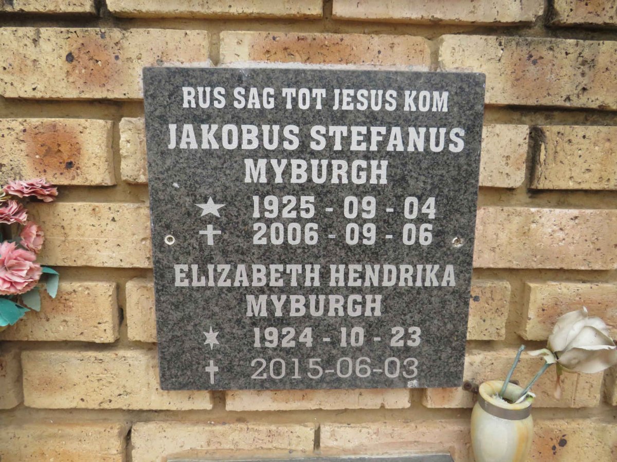 MYBURGH Jacobus Stefanus 1925-2006 & Elizabeth Hendrika 1924-2015