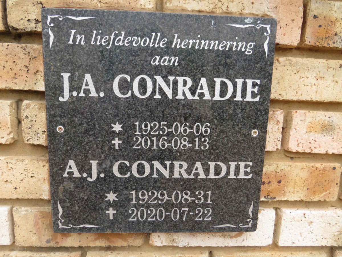 CONRADIE J.A. 1925-2016 & A.J. 1929-2020