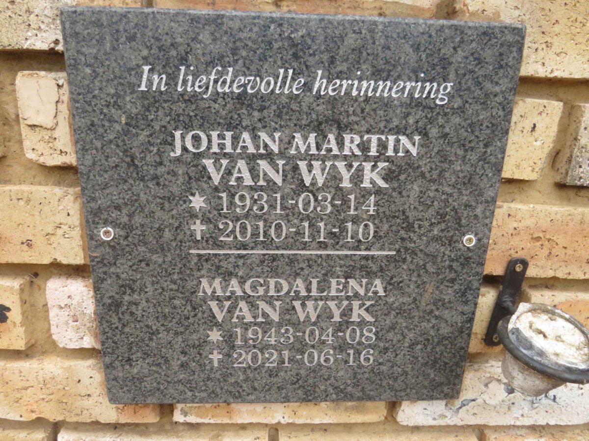 WYK Johan Martin, van 1931-2010 & Magdalena 1943-2021