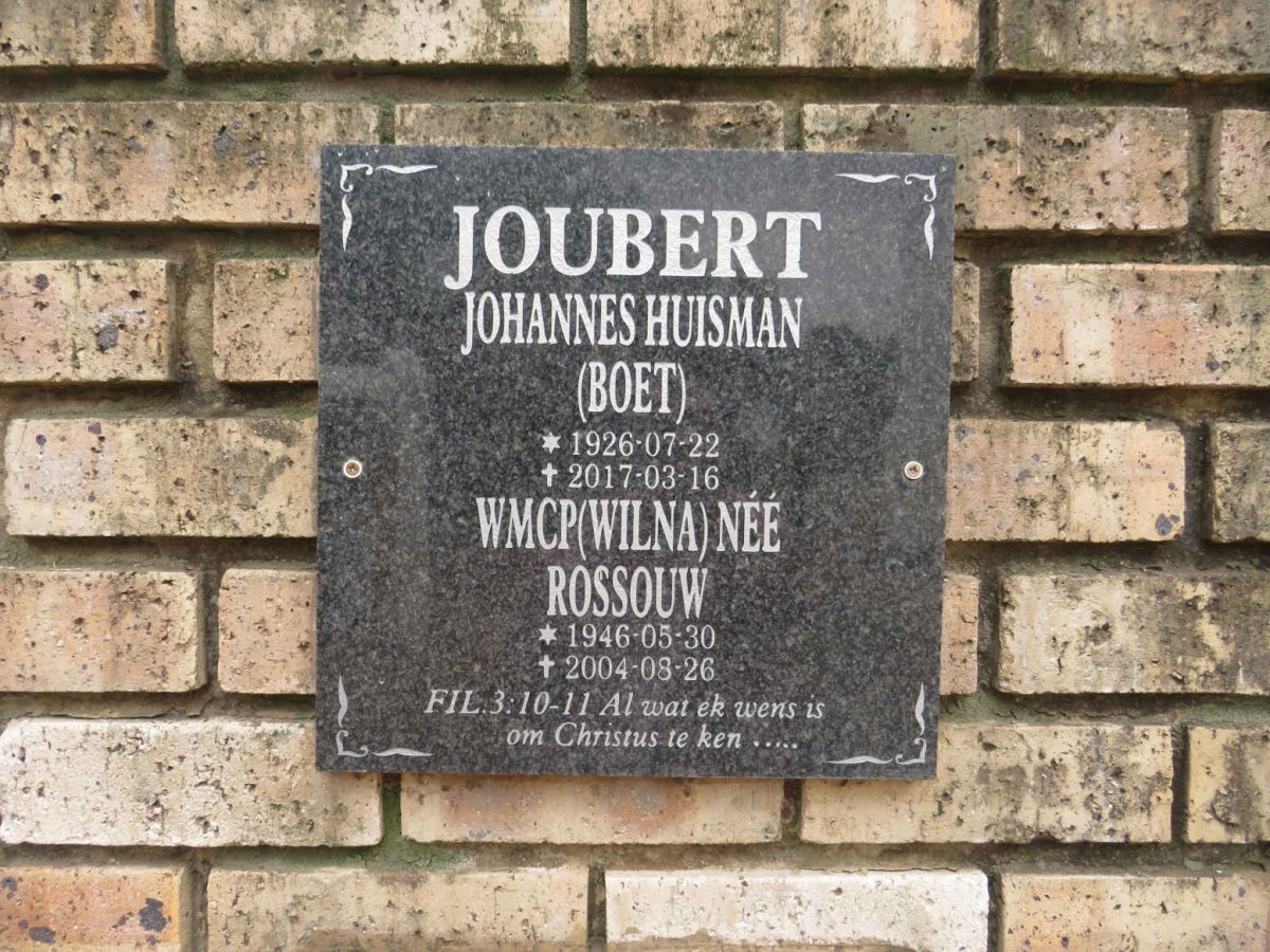JOUBERT Johannes Huisman 1926-2017 & W.M.C.P. ROSSOUW 1946-2004