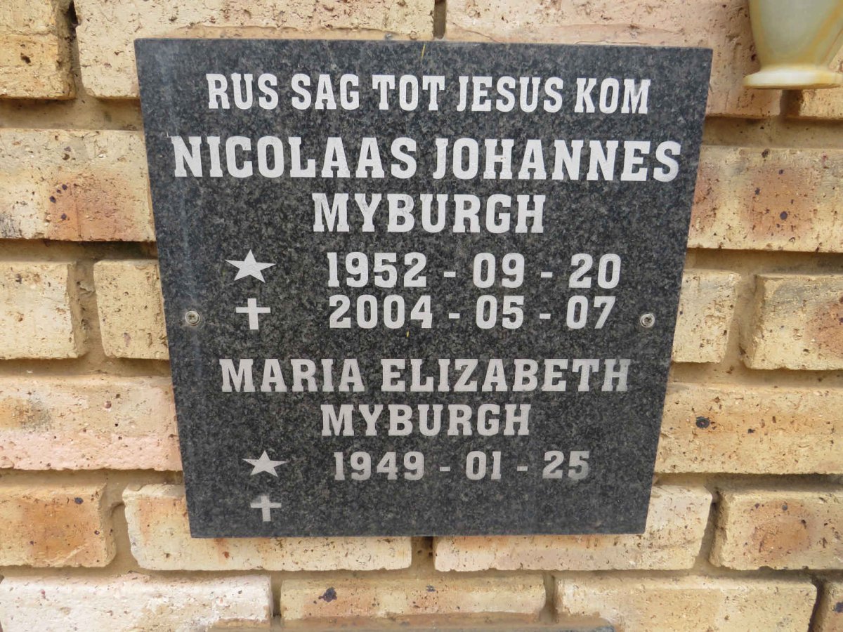 MYBURGH Nicolaas Johannes 1952-2004 & Maria Elizabeth 1949-