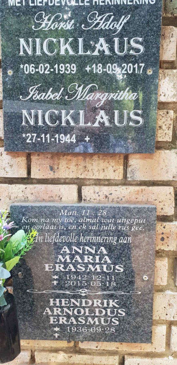 NICKLAUS Horst Adolf 1939-2017 &amp; Isabel Margritha 1944-