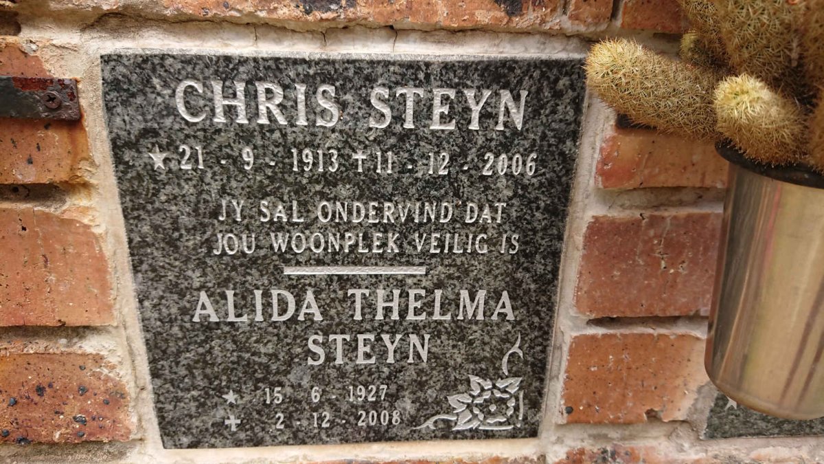 STEYN Chris 1913-2006 & Alida Thelma 1927-2008